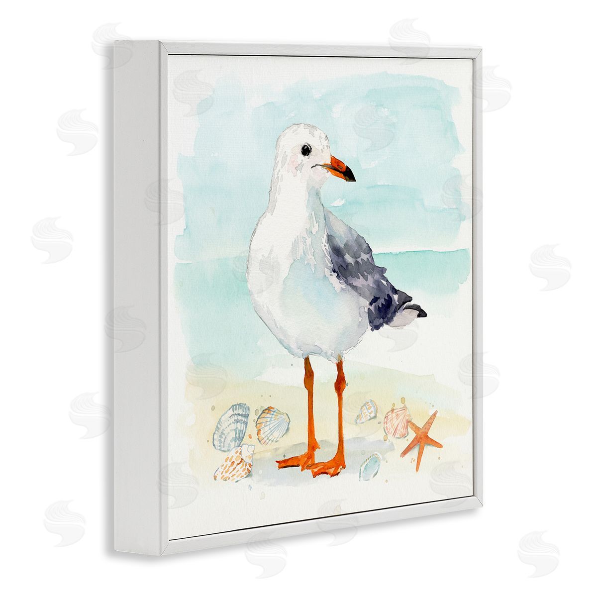 Victoria Barnes Coastal Seagull & Shells White Framed Giclee Wall Artside_