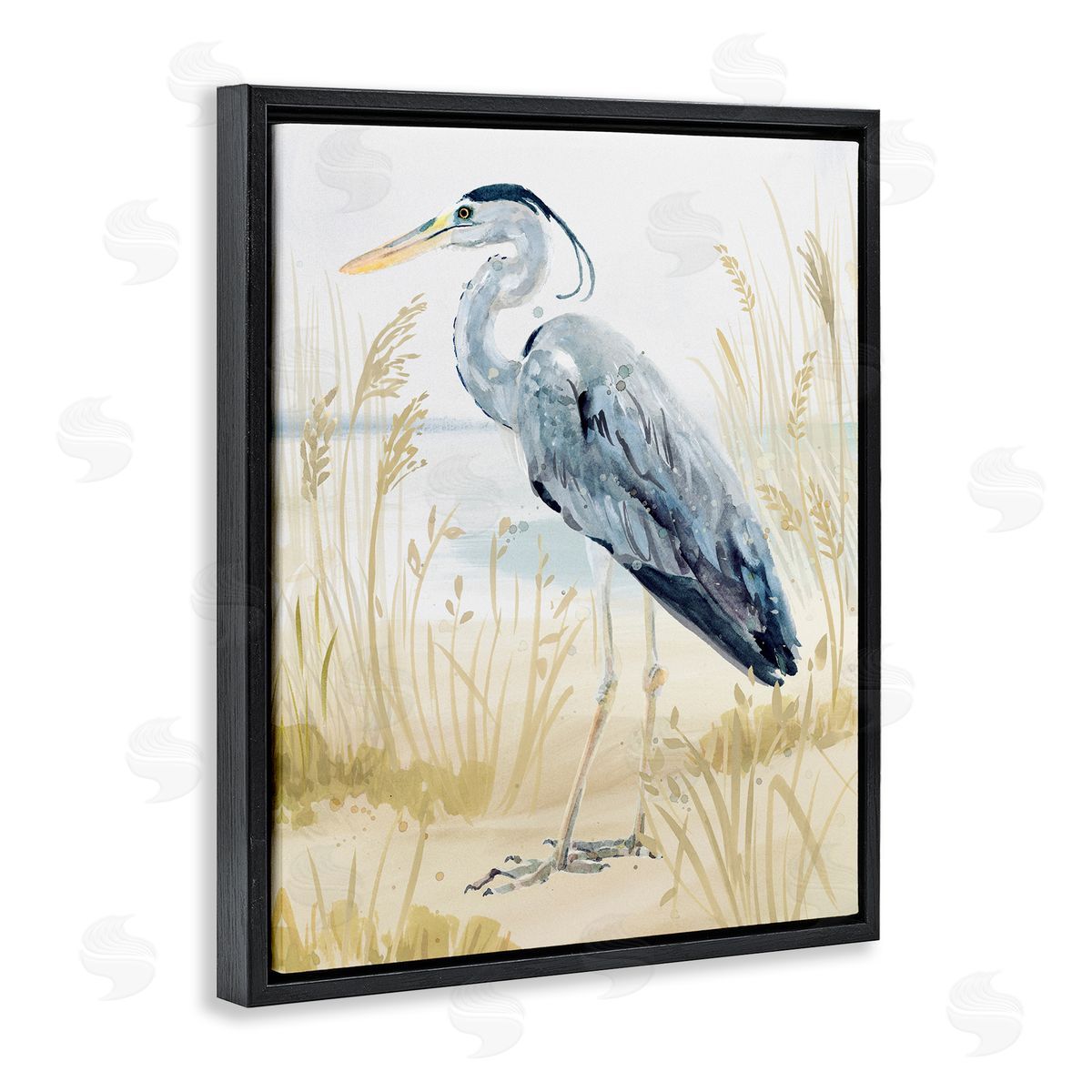 Victoria Barnes Heron & Beach Grass Black Floater Frame Canvas Artside_