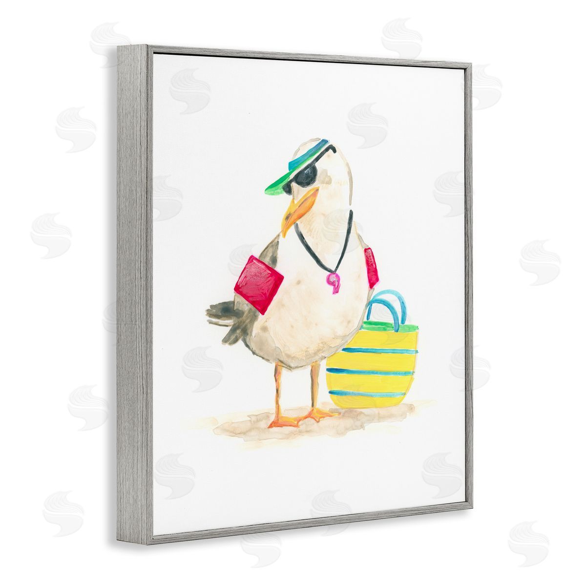 June Erica Vess Beach Lifeguard Seagull Gray Framed Giclee Wall Artside_