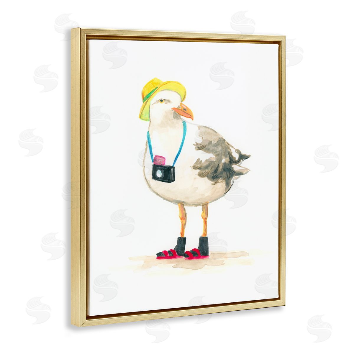 June Erica Vess Tourist Seagull & Camera Gold Floater Frame Canvas Artside_