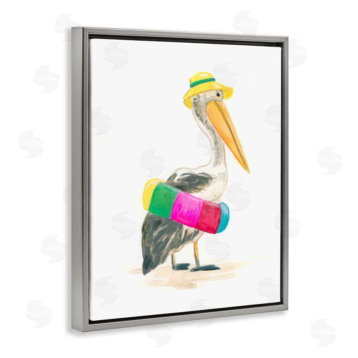 June Erica Vess Pelican & Beach Tube Gray Floater Frame Canvas Artside_
