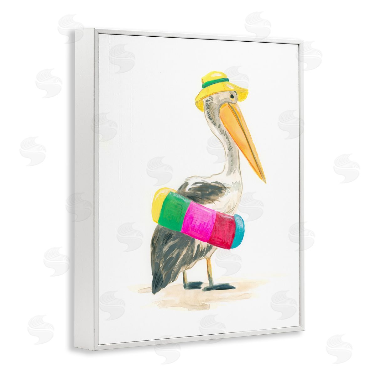 June Erica Vess Pelican & Beach Tube White Framed Giclee Wall Artside_