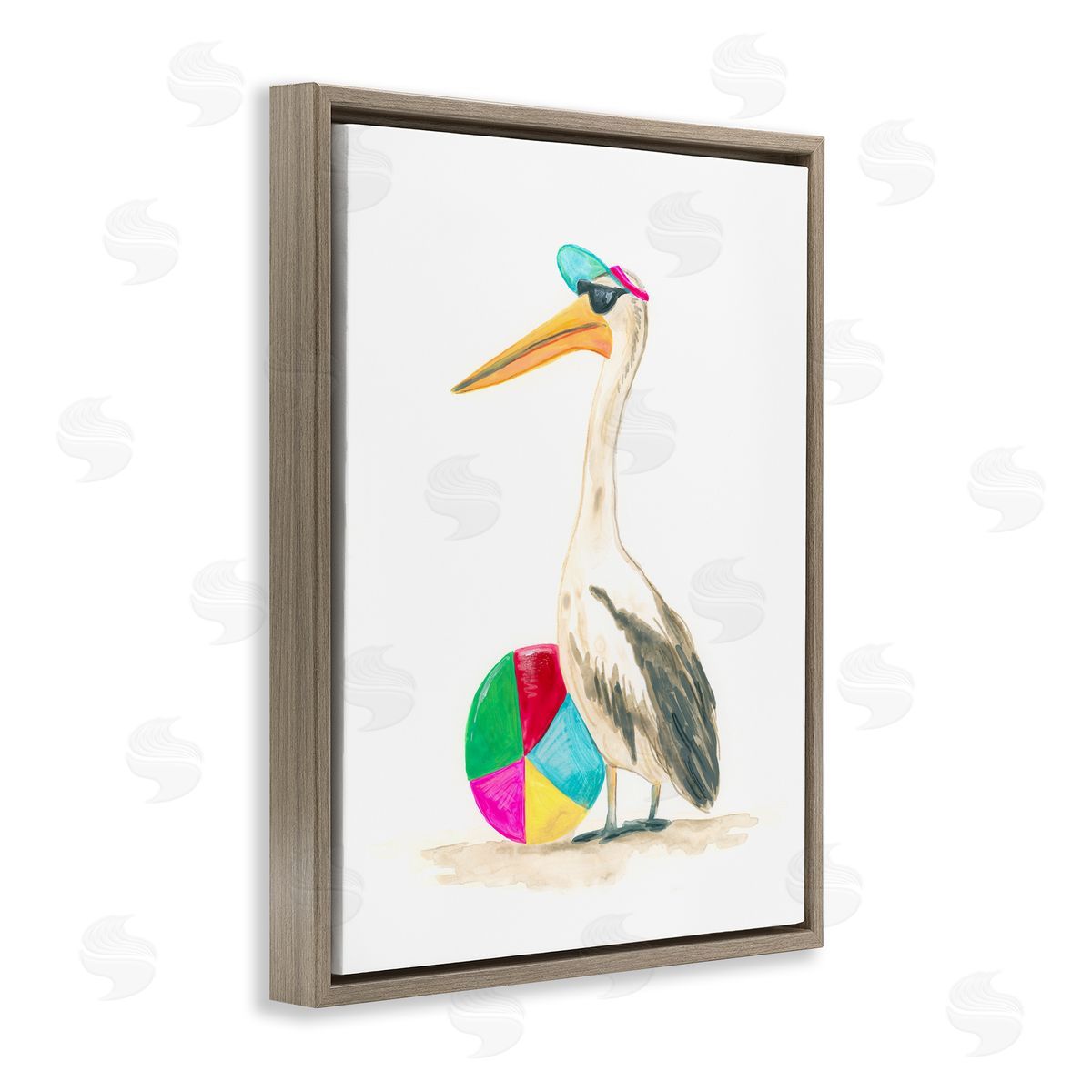 June Erica Vess Stork & Beach Ball Brown Floater Frame Canvas Artside_