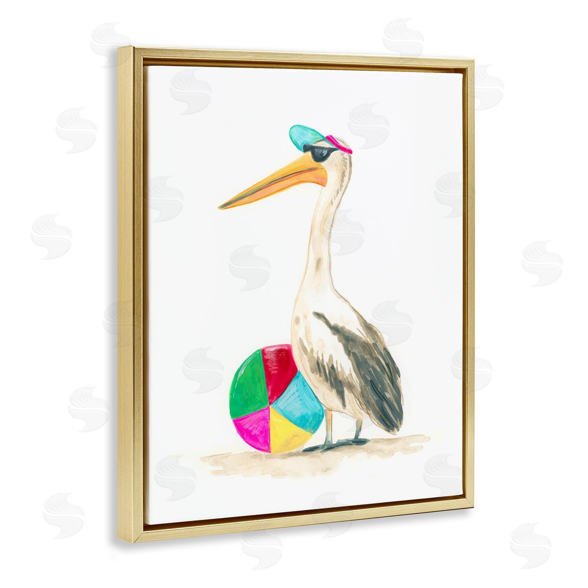 June Erica Vess Stork & Beach Ball Gold Floater Frame Canvas Artside_