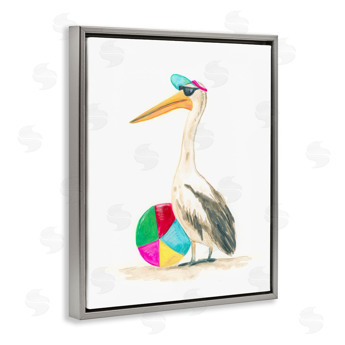June Erica Vess Stork & Beach Ball Gray Floater Frame Canvas Artside_
