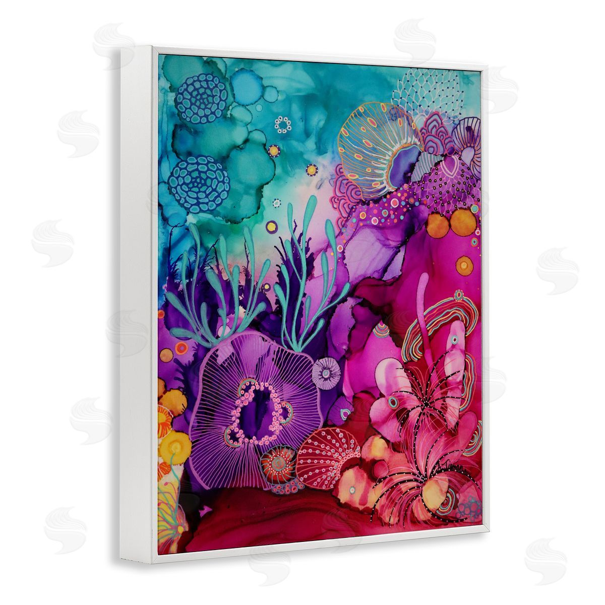 Amy Tieman Abstract Coral Pattern White Framed Giclee Wall Artside_