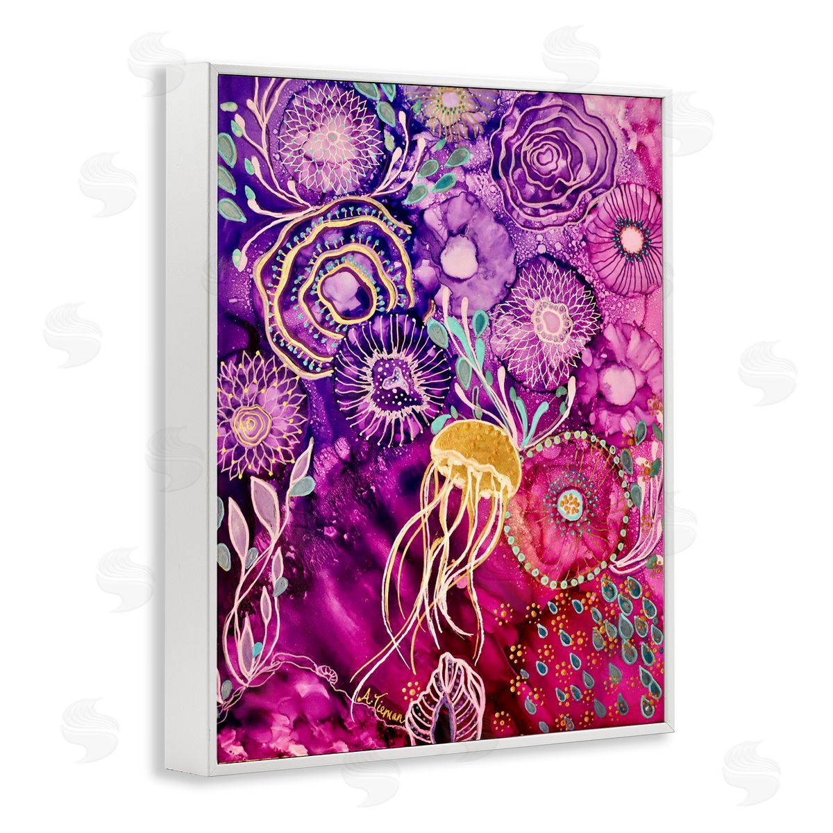 Amy Tieman Abstract Sea Life Patterns White Framed Giclee Wall Artside_