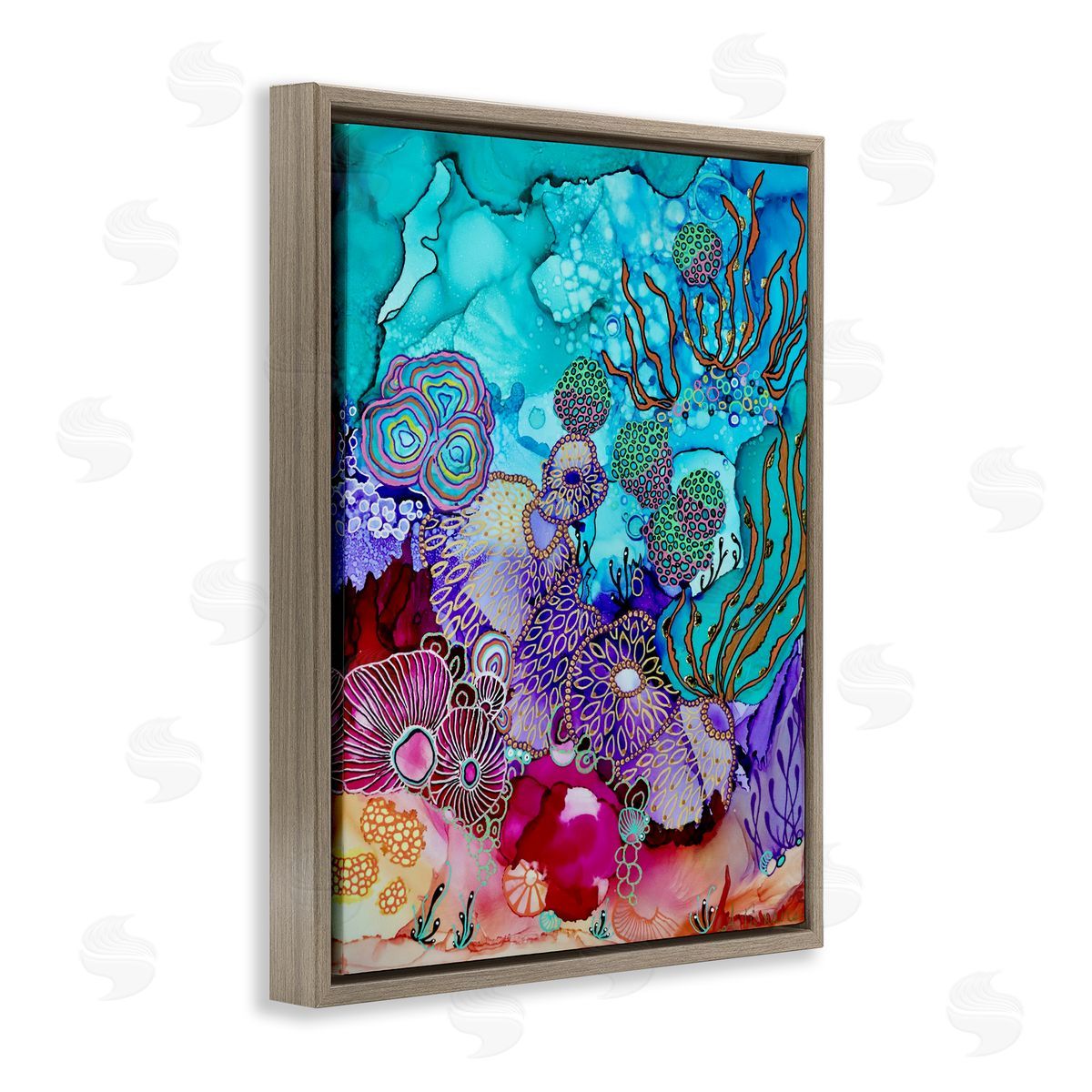 Amy Tieman Modern Coral Reef Brown Floater Frame Canvas Artside_