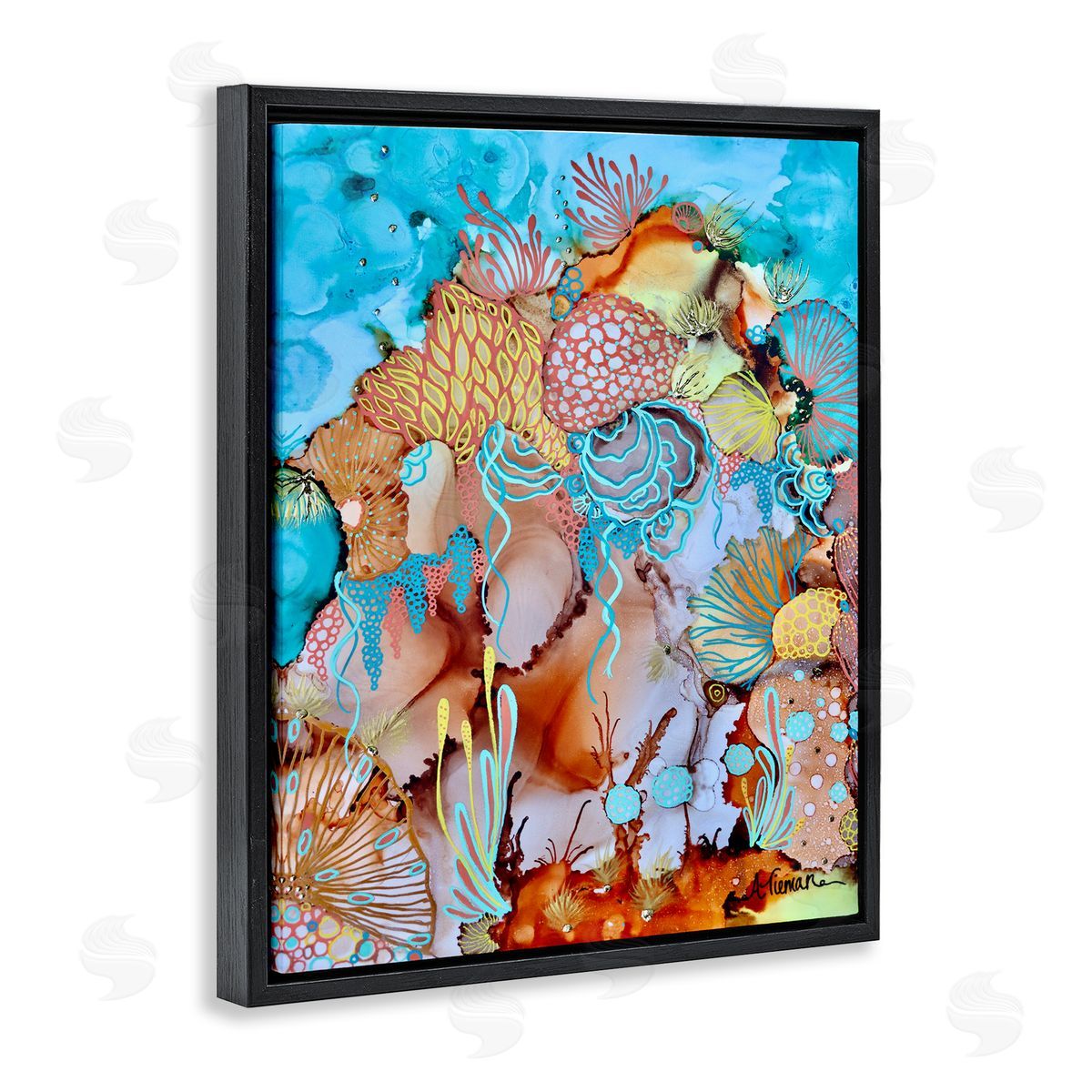 Amy Tieman Abstract Coral Reef Pattern Black Floater Frame Canvas Artside_