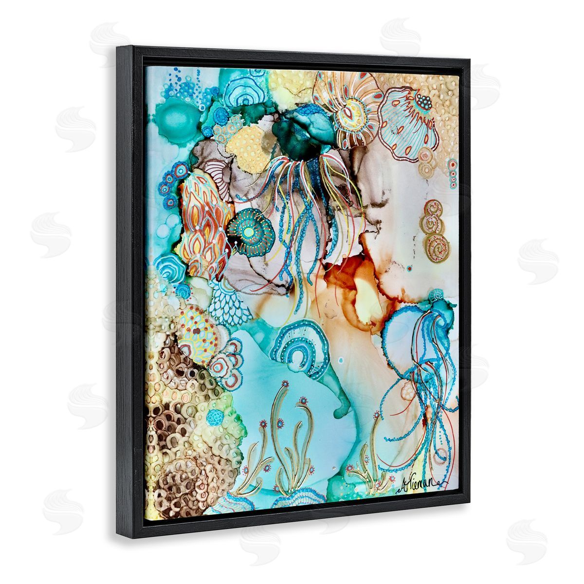 Amy Tieman Abstract Nautical Pattern Black Floater Frame Canvas Artside_