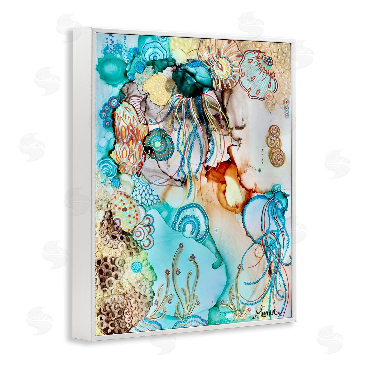 Amy Tieman Abstract Nautical Pattern White Framed Giclee Wall Artside_