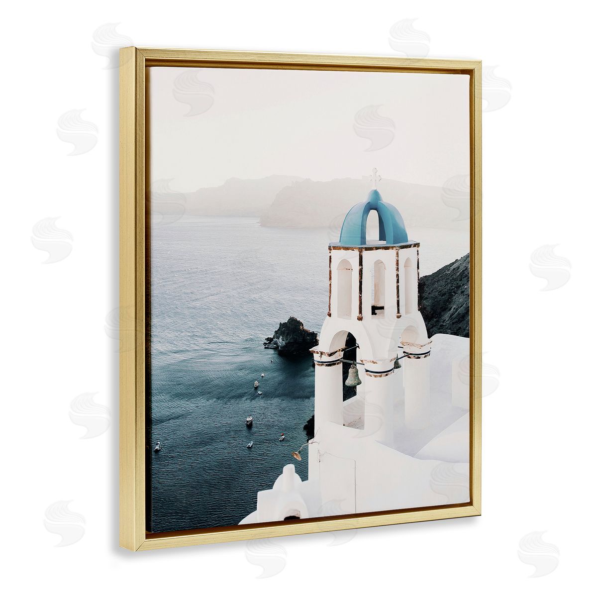 Krista Broadway Santorini Bell Tower Gold Floater Frame Canvas Artside_