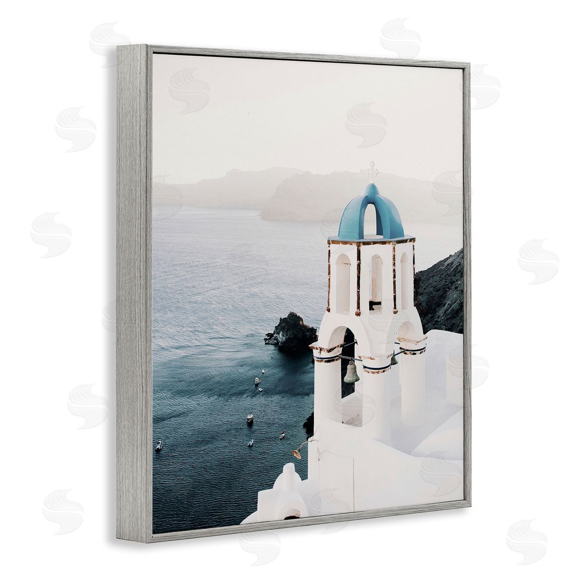 Krista Broadway Santorini Bell Tower Gray Framed Giclee Wall Artside_