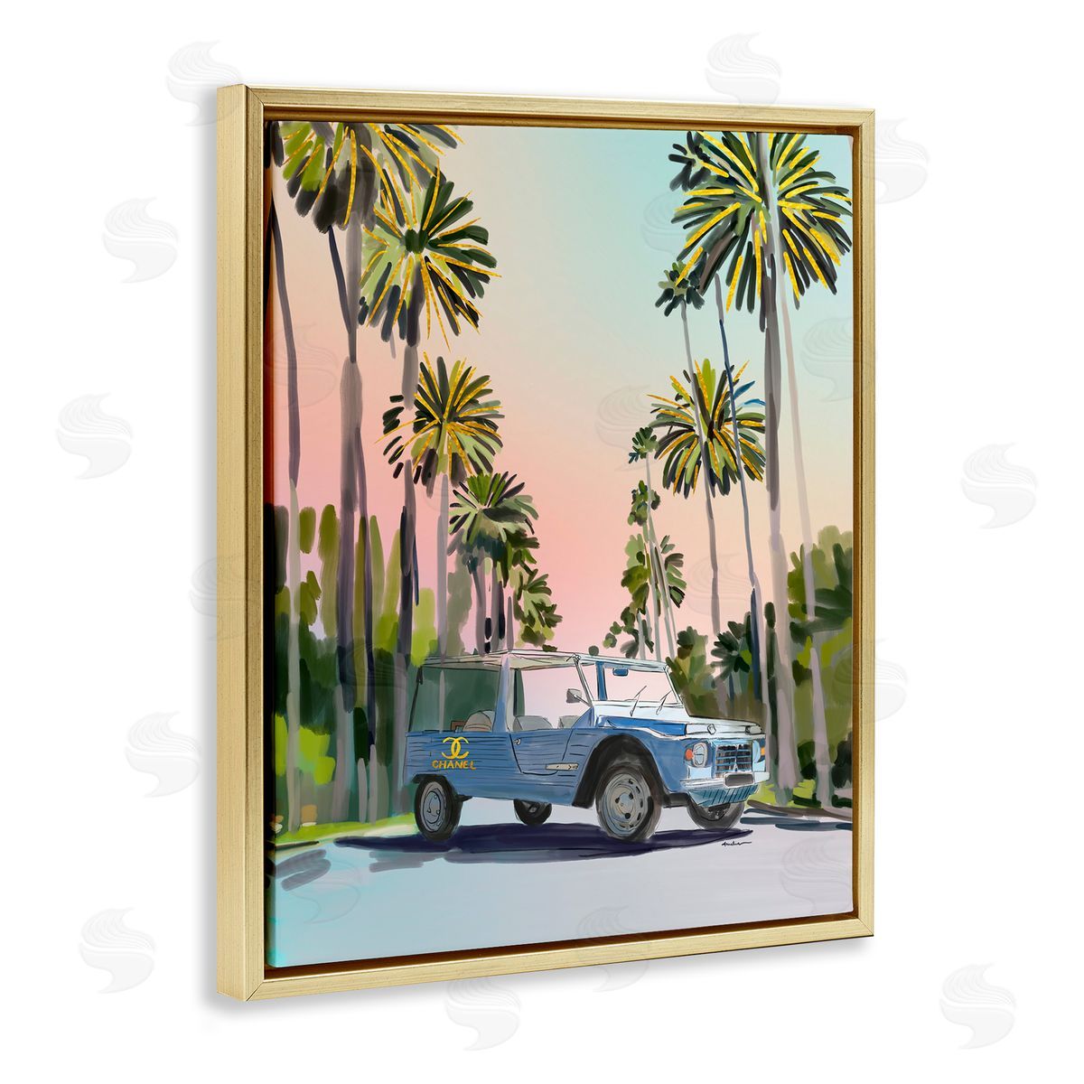 Amelia Noyes Glam Tropical Truck Gold Floater Frame Canvas Artside_