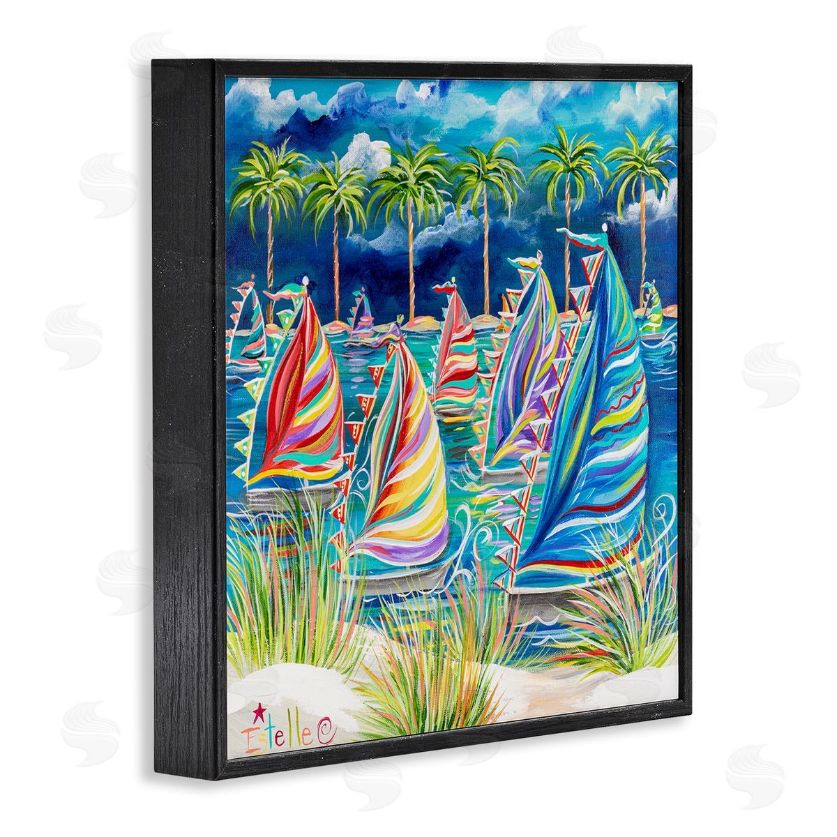 Estelle Grengs Tropical Patterned Boats Black Framed Giclee Wall Artside_