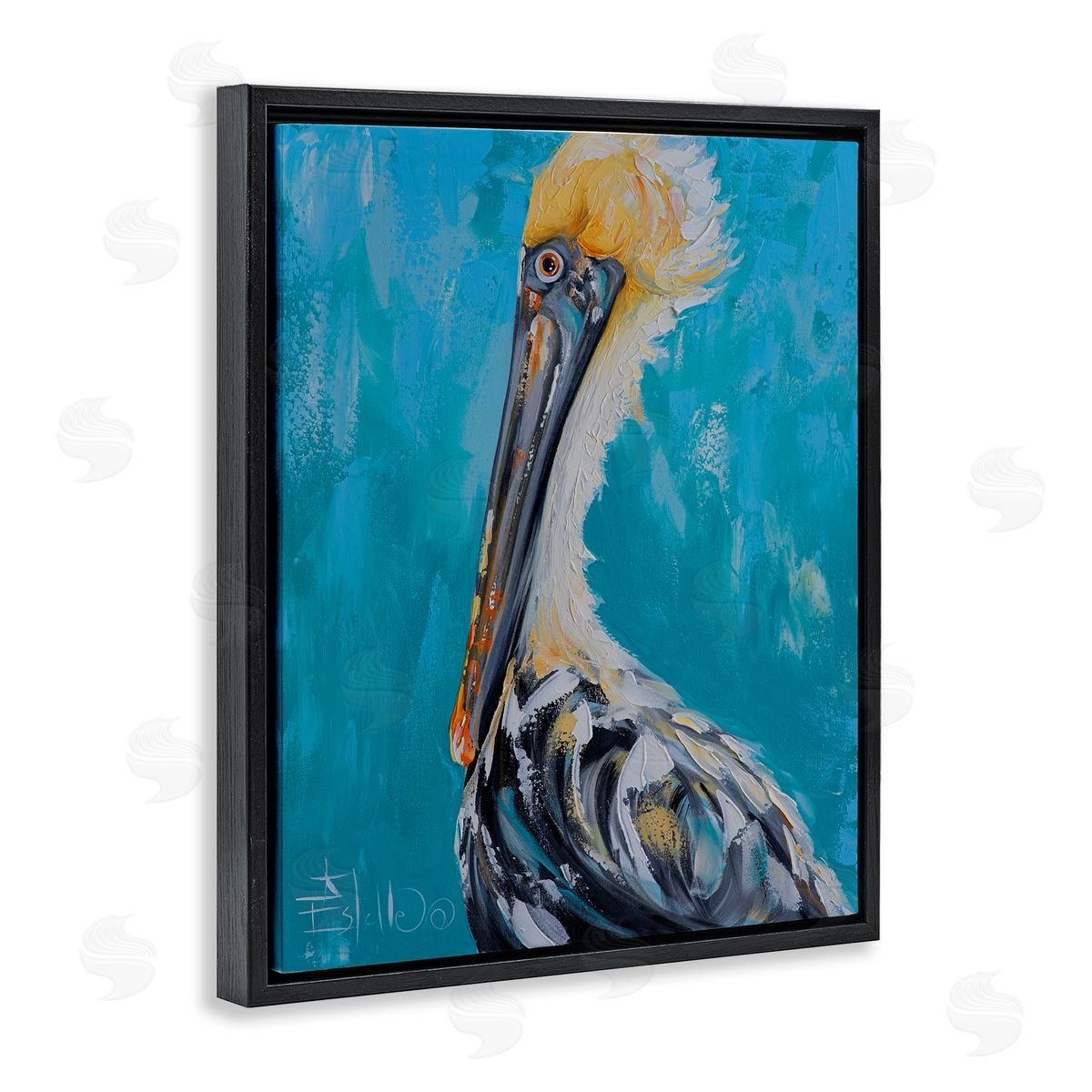 Estelle Grengs Blue Pelican Painting Black Floater Frame Canvas Artside_