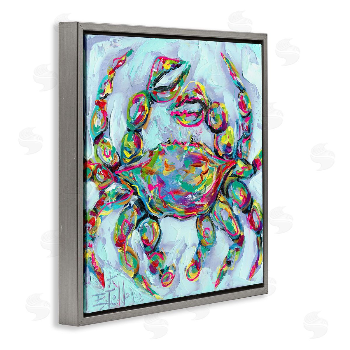 Estelle Grengs Modern Crab Portrait Gray Floater Frame Canvas Artside_