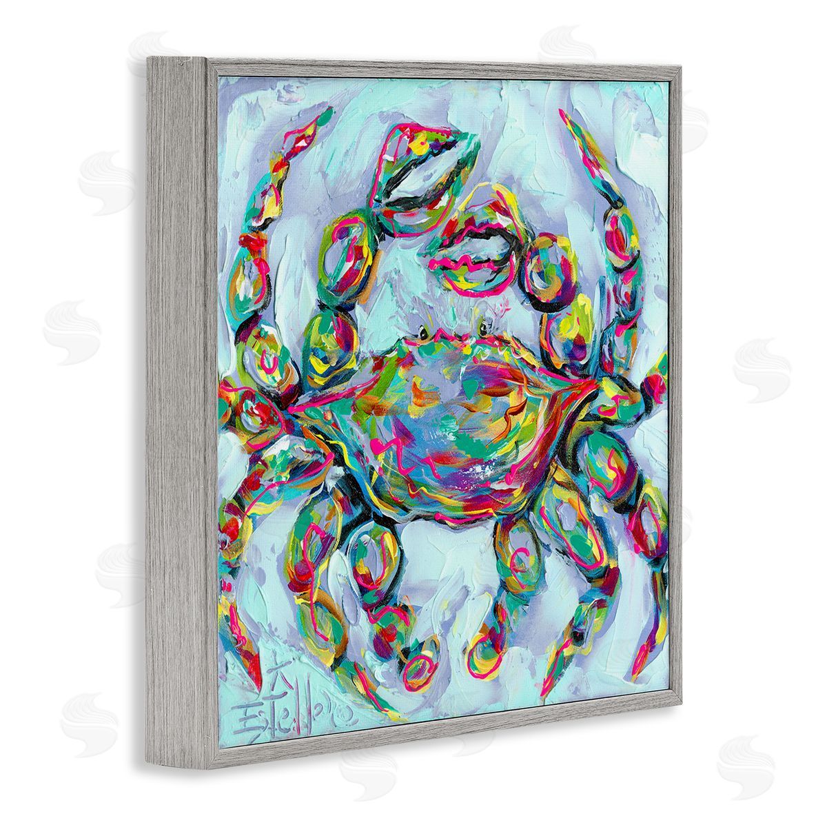 Estelle Grengs Modern Crab Portrait Gray Framed Giclee Wall Artside_