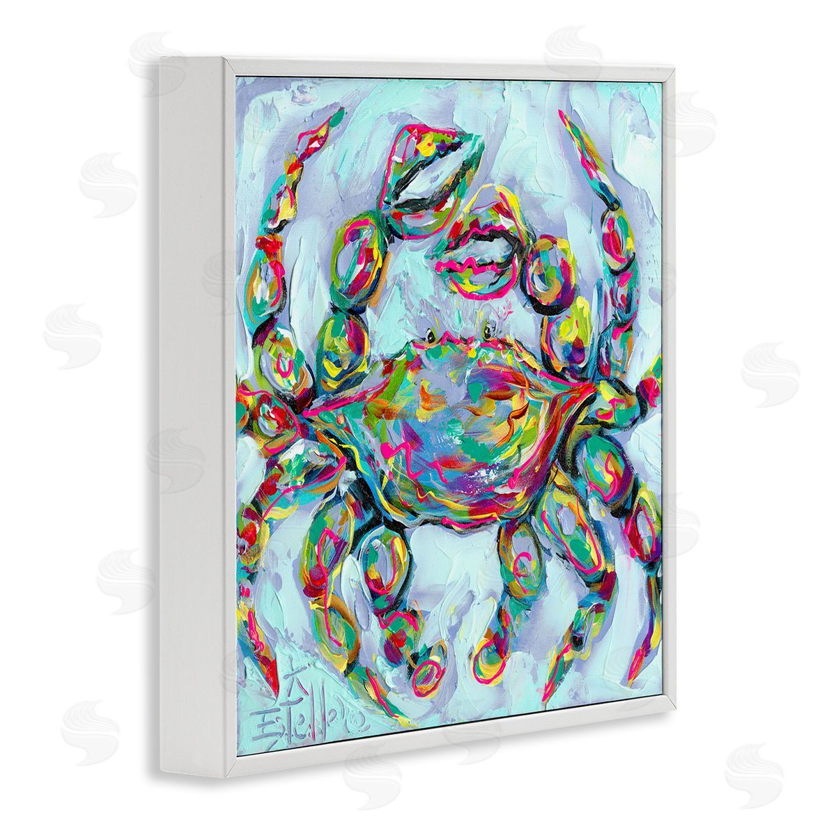 Estelle Grengs Modern Crab Portrait White Framed Giclee Wall Artside_