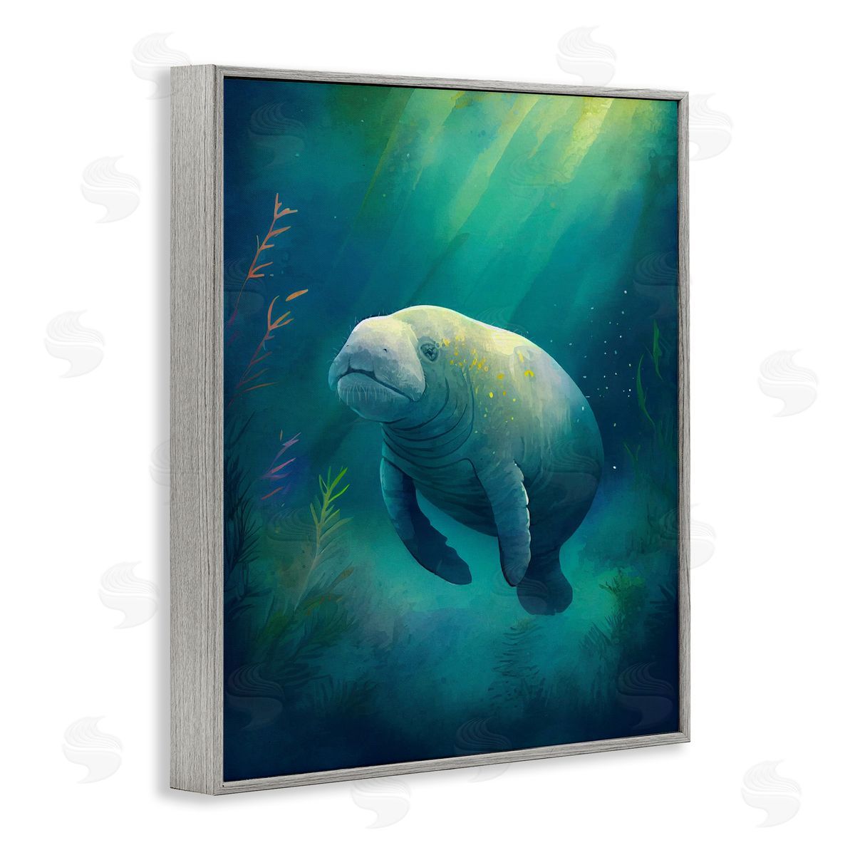 Enrico McGarrigle Manatee Underwater View Gray Framed Giclee Wall Artside_
