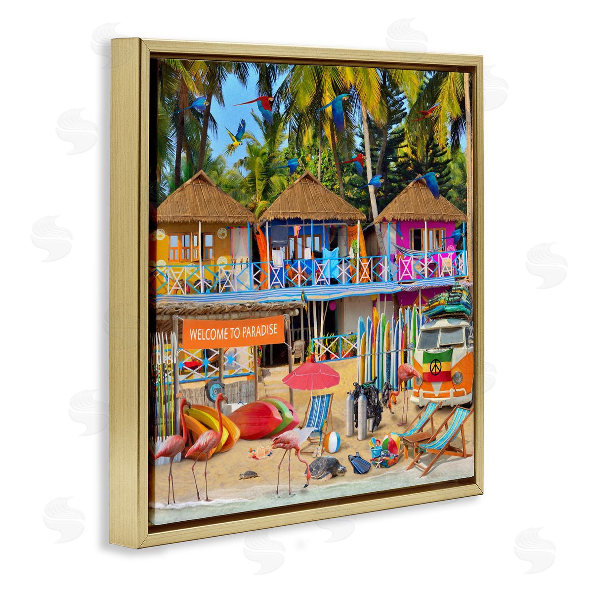 Grateful Licensing Studio Paradise Beach Resort Gold Floater Frame Canvas Artside_