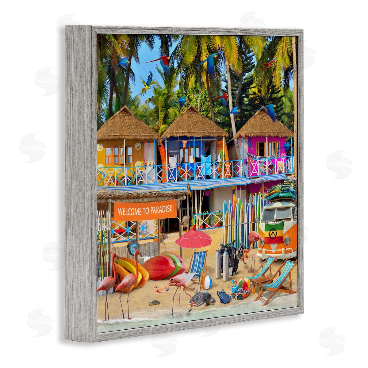 Grateful Licensing Studio Paradise Beach Resort Gray Framed Giclee Wall Artside_