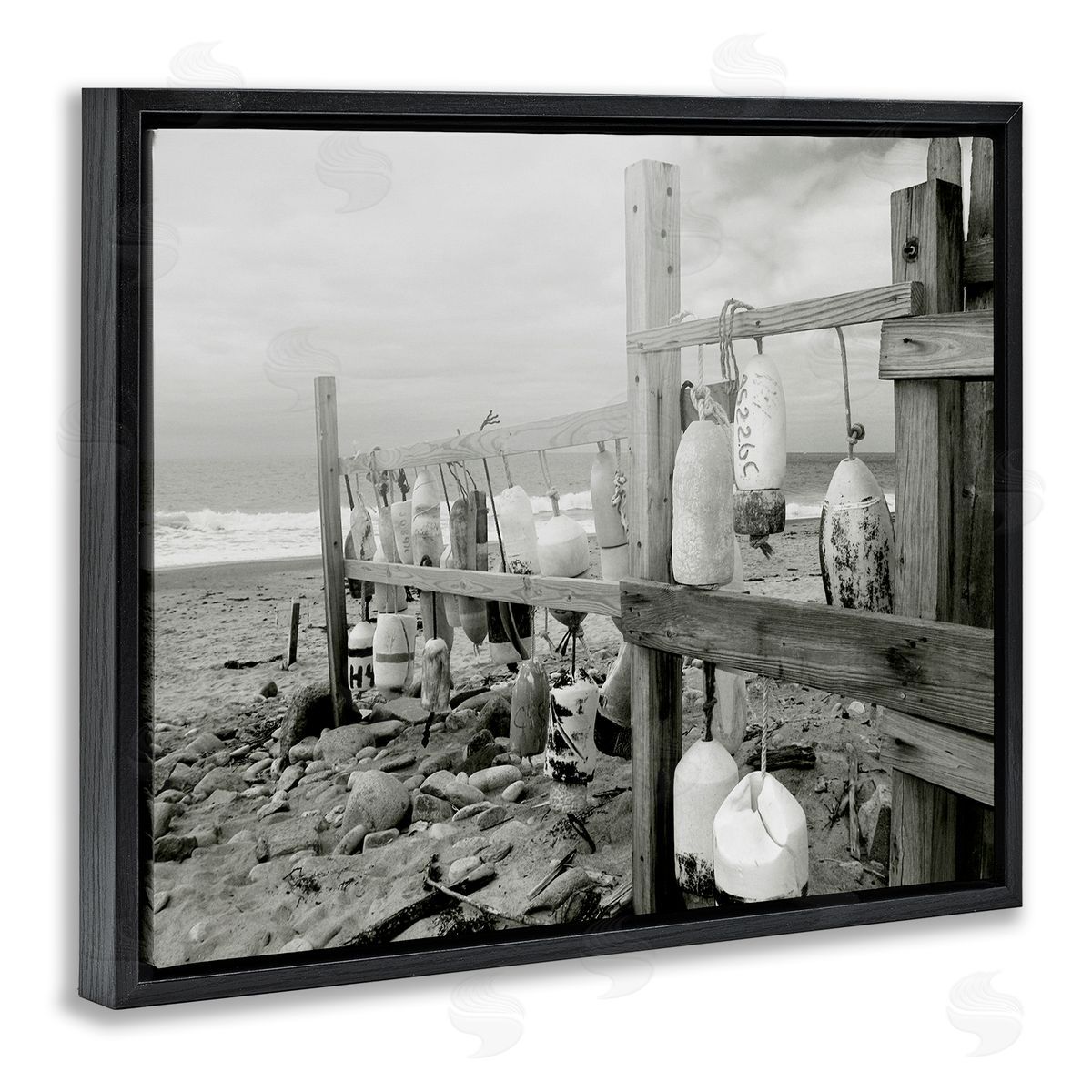 Graffitee Studios Nautical Buoys Landscape Black Floater Frame Canvas Artside_