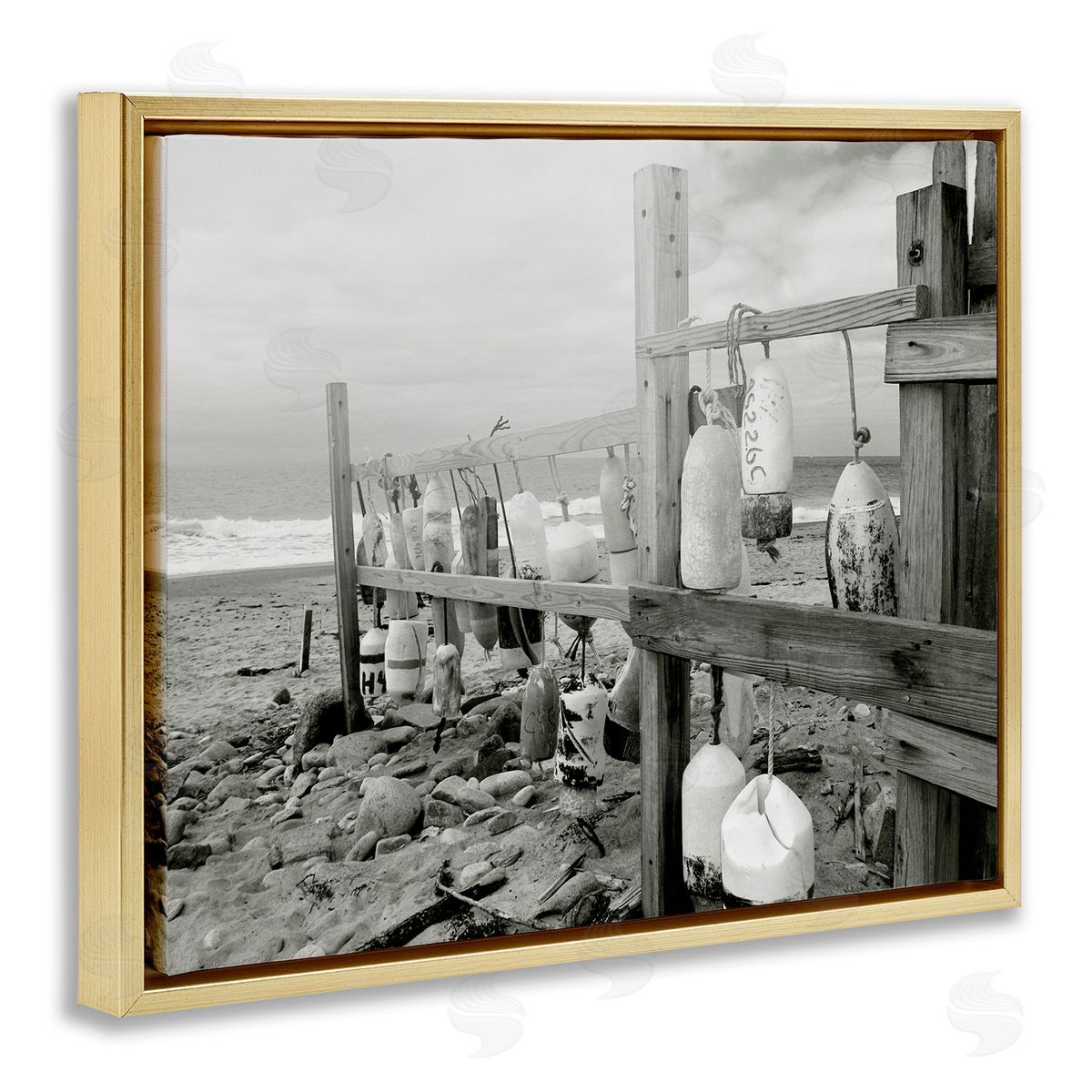 Graffitee Studios Nautical Buoys Landscape Gold Floater Frame Canvas Artside_