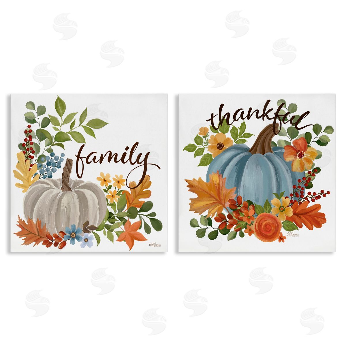 Family Thankful Fall Pumkin Canvas Wall Art, Home Decor by Cat Thurman Designs