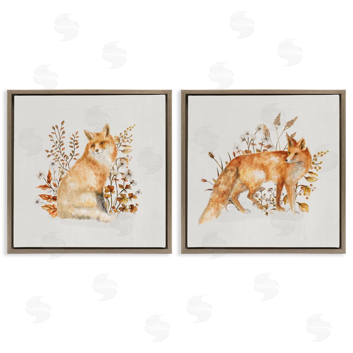 Fluffy Red Fox Autumn Leaves Brown Floating Frame Canvas Wall Art, Home Decor by Janice Gaynor