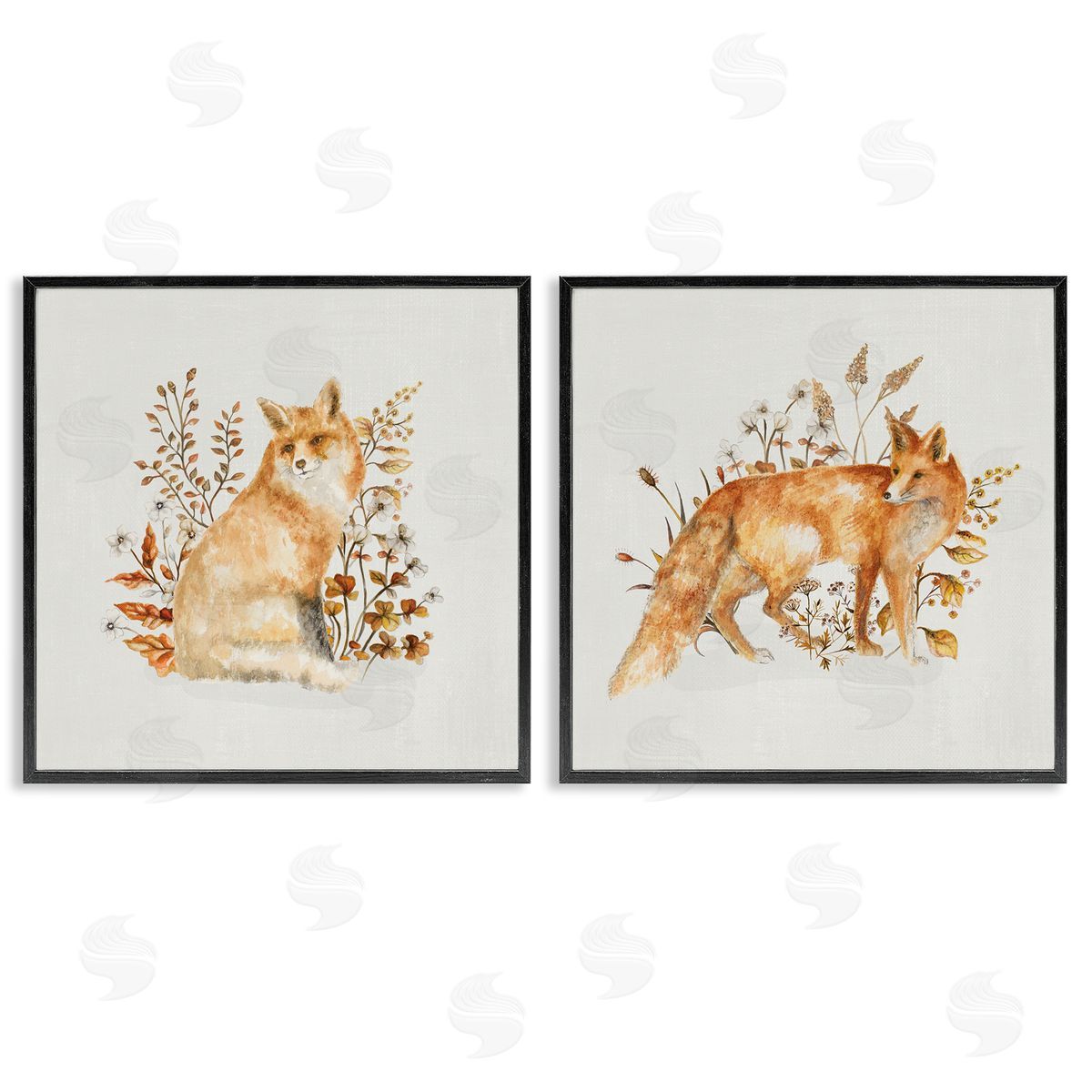 Fluffy Red Fox Autumn Leaves Black Frame Print Wall Art, Home Decor by Janice Gaynor