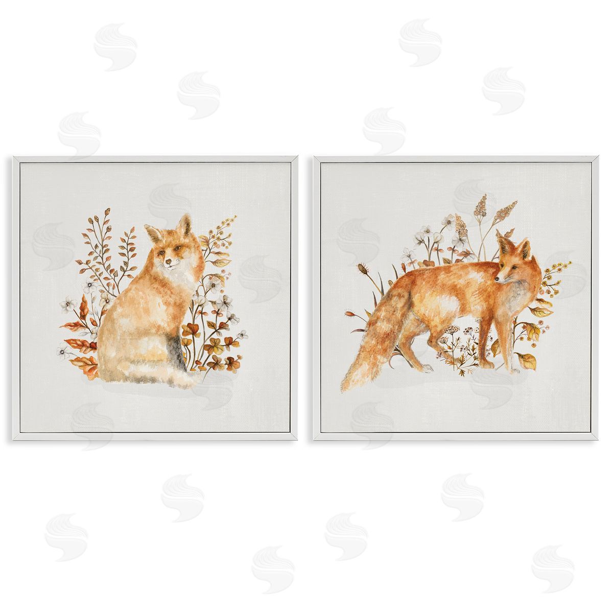 Fluffy Red Fox Autumn Leaves White Frame Print Wall Art, Home Decor by Janice Gaynor