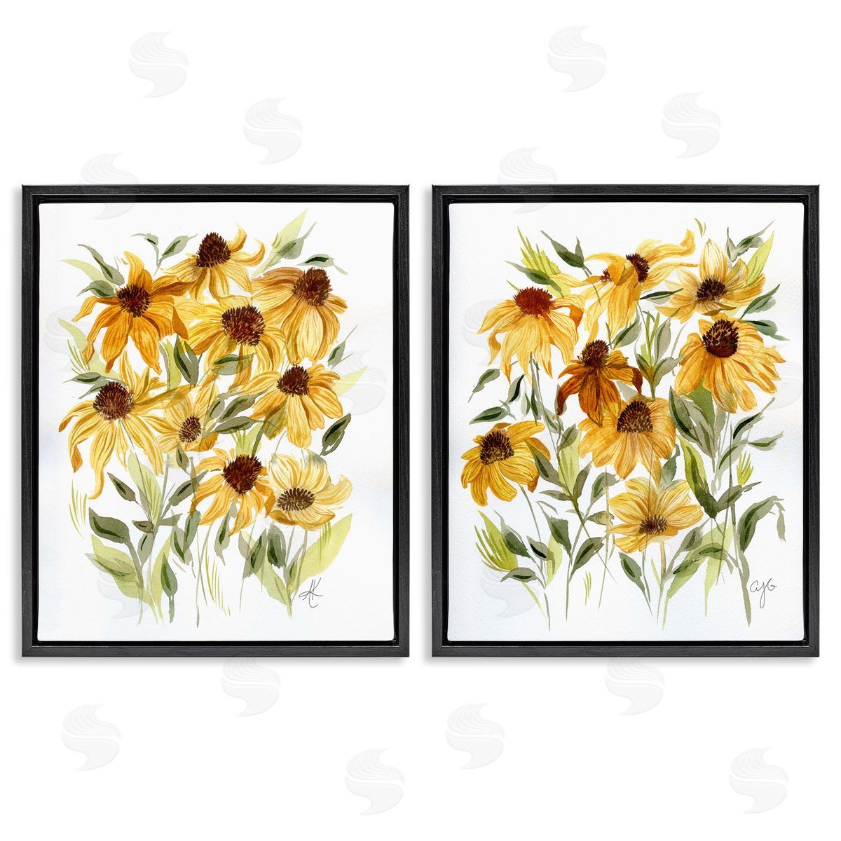 Yellow Rudbeckia Flowers Black Floating Frame Canvas Wall Art, Home Decor by Alexandria Gilbert Kincaid