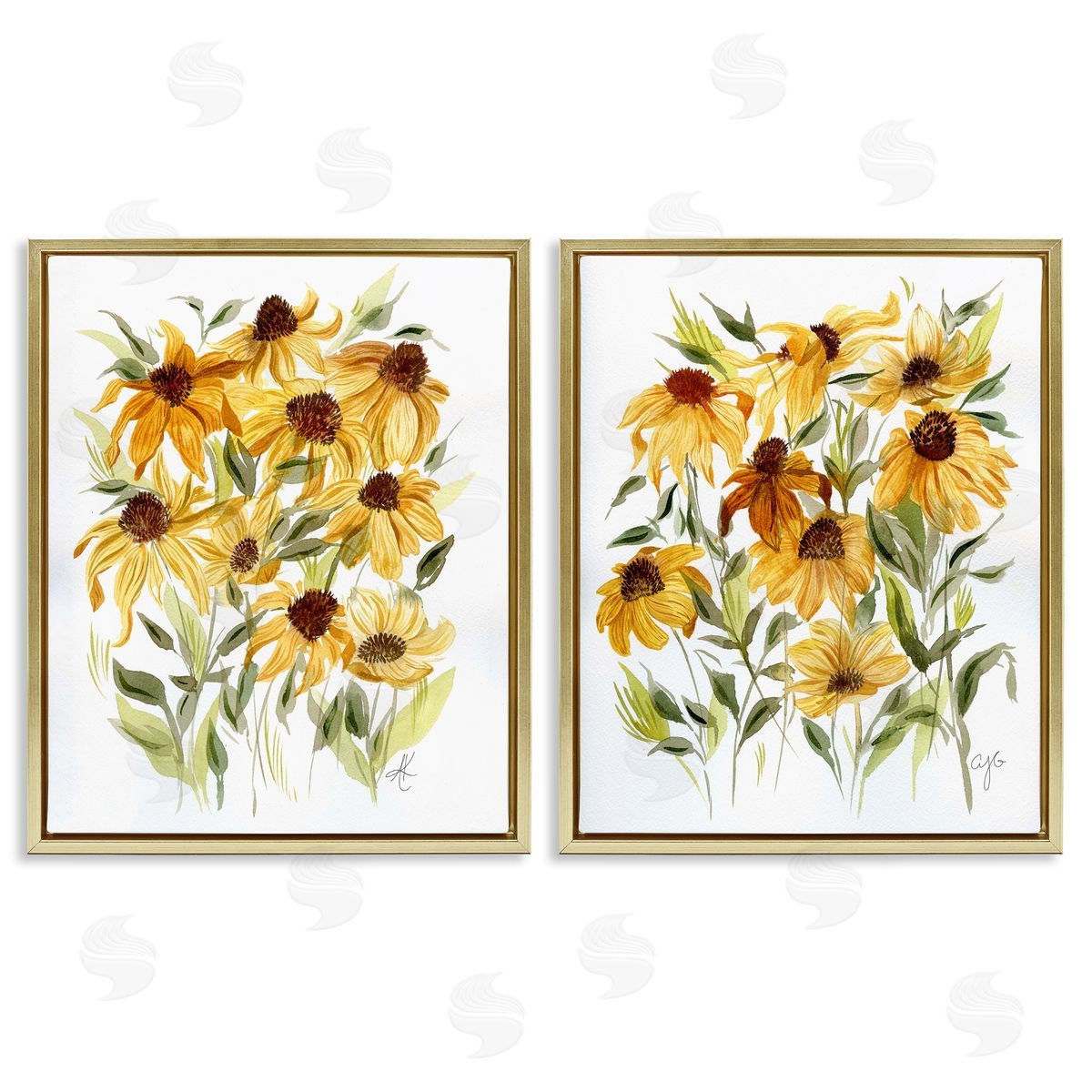 Yellow Rudbeckia Flowers Gold Floating Frame Canvas Wall Art, Home Decor by Alexandria Gilbert Kincaid