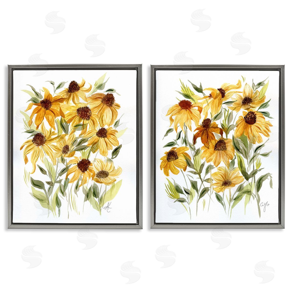 Yellow Rudbeckia Flowers Grey Floating Frame Canvas Wall Art, Home Decor by Alexandria Gilbert Kincaid