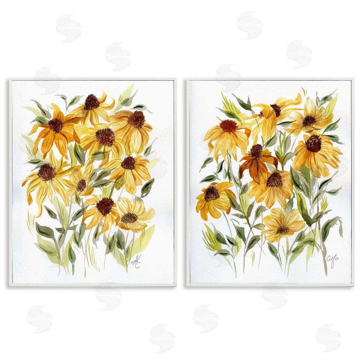 Yellow Rudbeckia Flowers White Frame Print Wall Art, Home Decor by Alexandria Gilbert Kincaid
