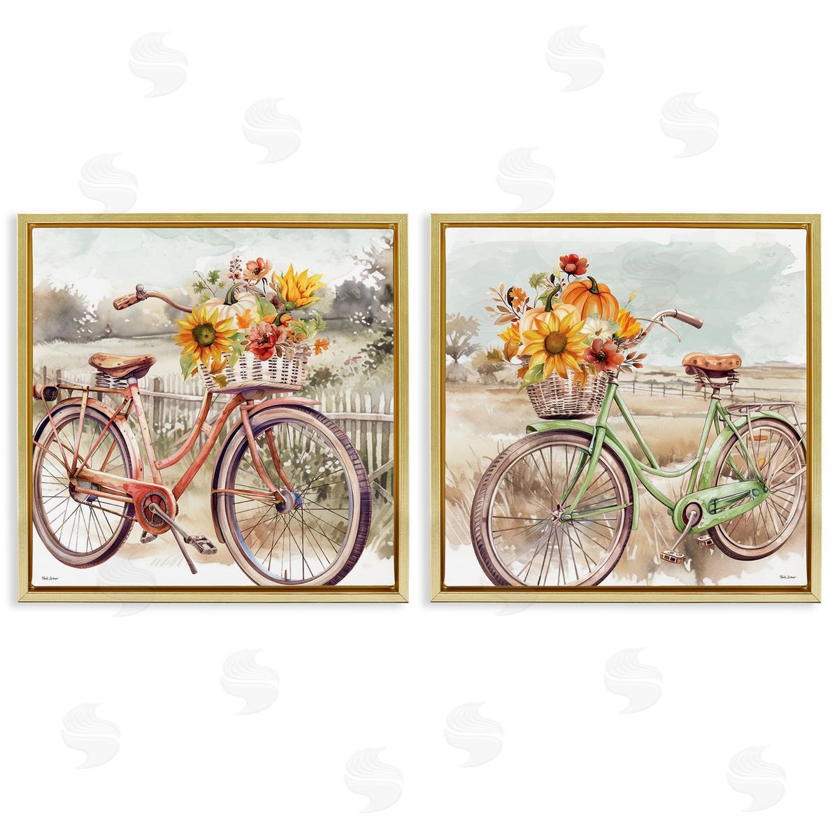 Rustic Autumnal Bicycles Gold Floating Frame Canvas Wall Art, Home Decor by Nicole DeCamp