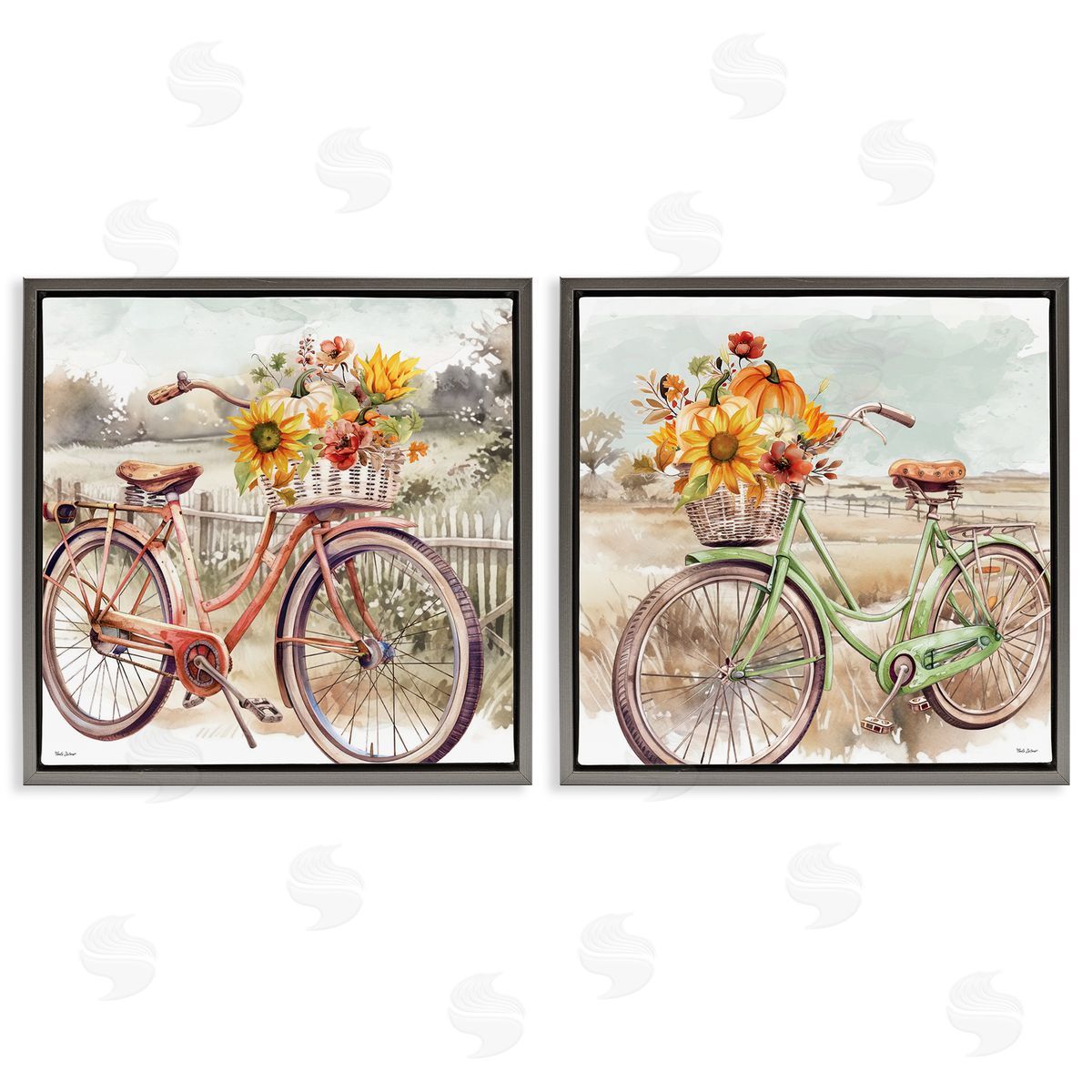 Rustic Autumnal Bicycles Grey Floating Frame Canvas Wall Art, Home Decor by Nicole DeCamp