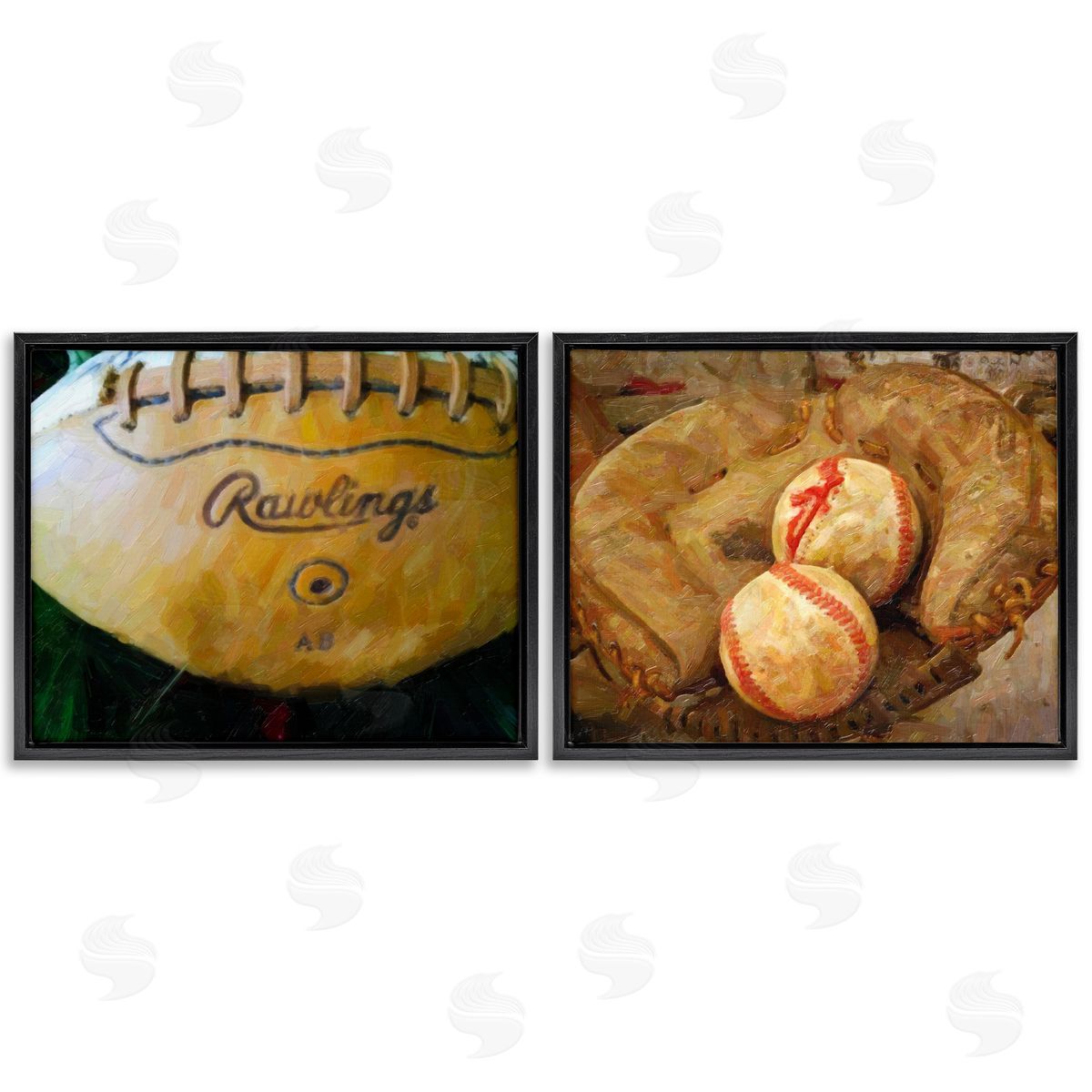 Sports Balls & Mitt Black Floating Frame Canvas Wall Art, Home Decor by Graffi*tee Studios