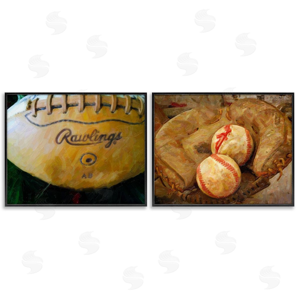 Sports Balls & Mitt Black Frame Print Wall Art, Home Decor by Graffi*tee Studios