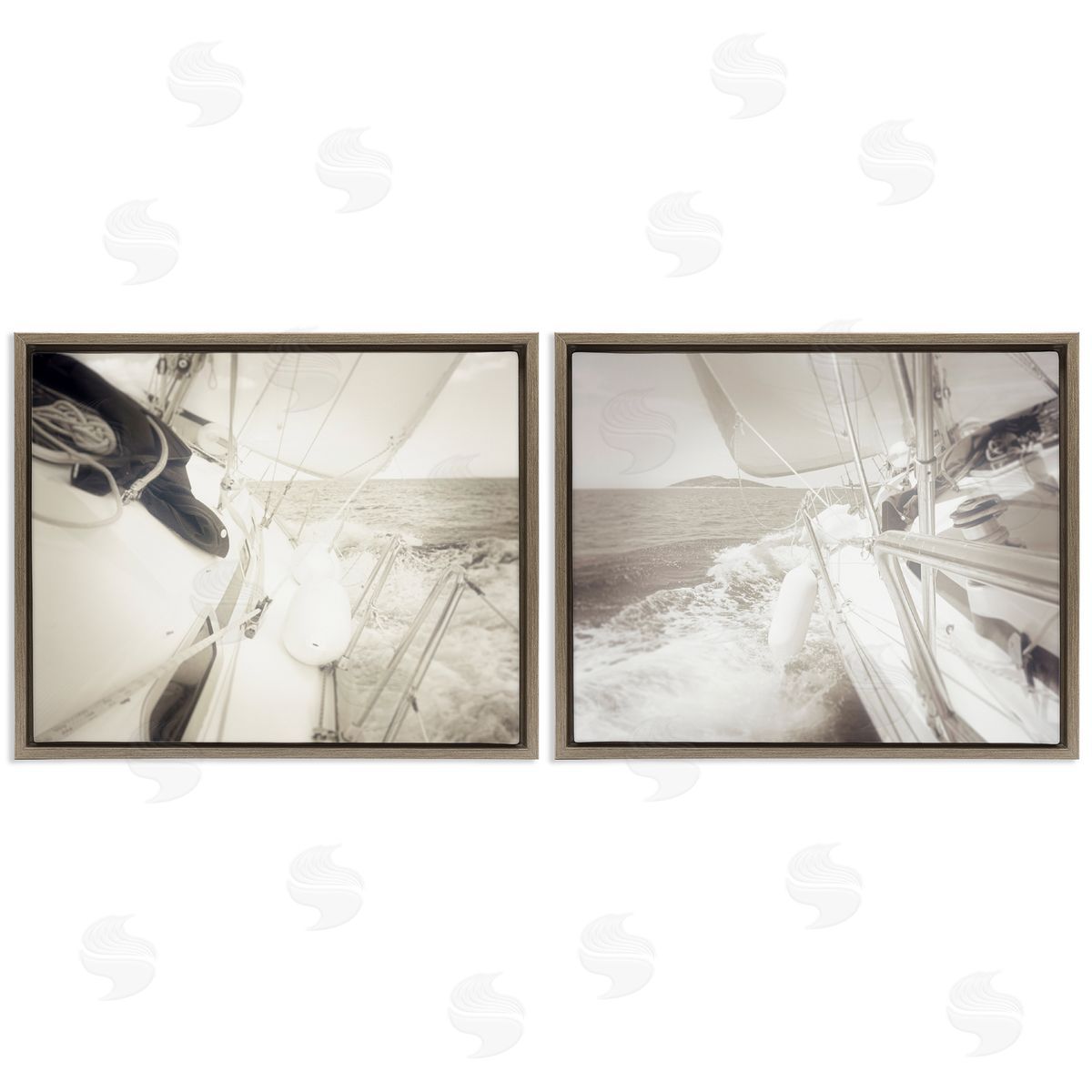 Sailing Clear Summer Day Brown Floating Frame Canvas Wall Art, Home Decor by Graffi*tee Studios