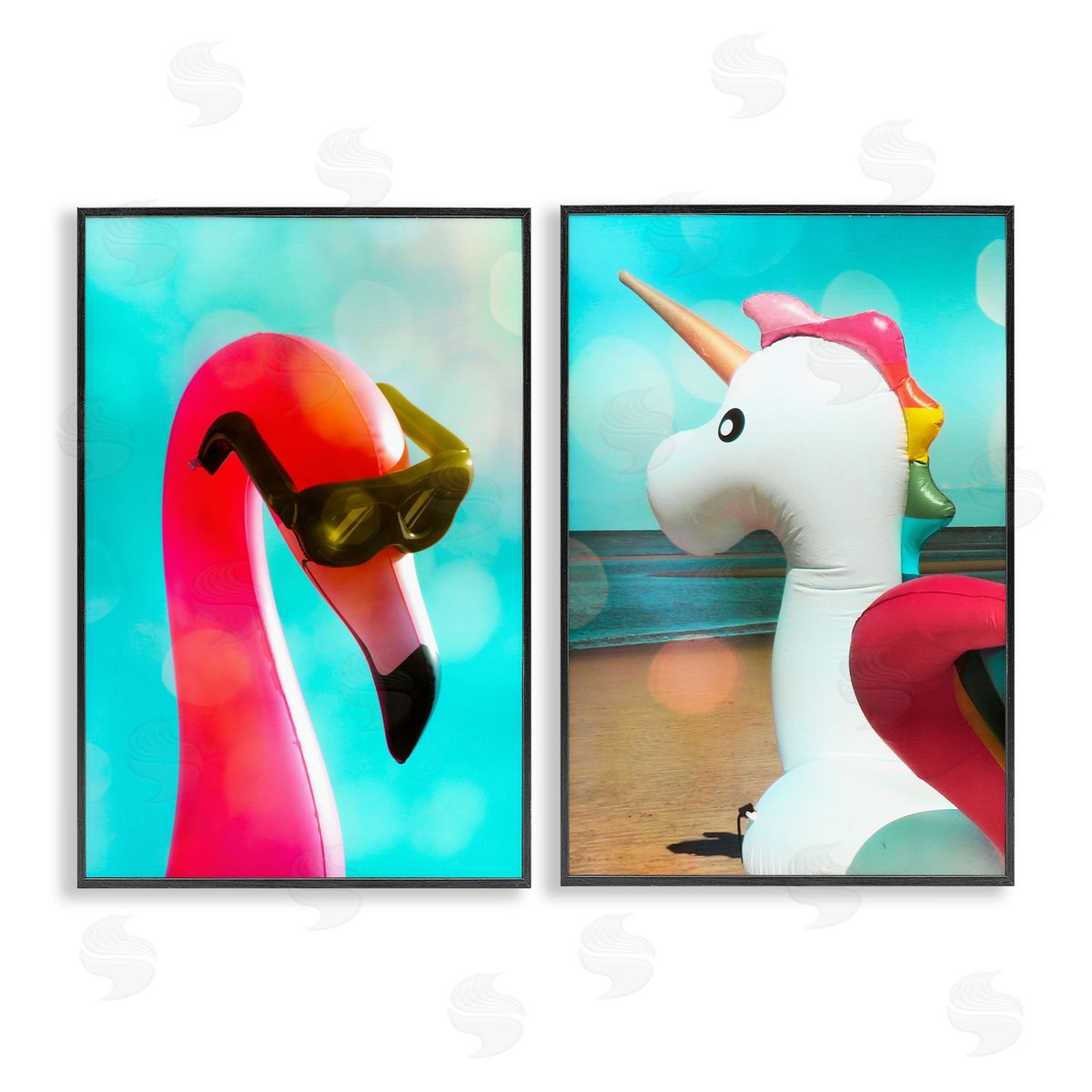 Unicorn & Flamingo Basking Black Frame Print Wall Art, Home Decor by Graffi*tee Studios