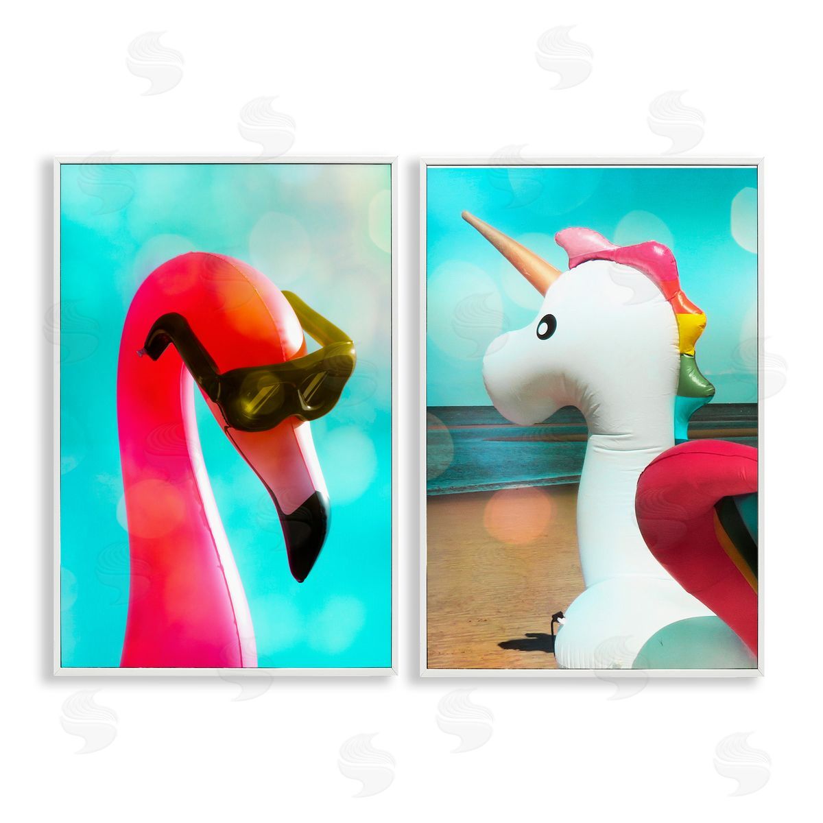Unicorn & Flamingo Basking White Frame Print Wall Art, Home Decor by Graffi*tee Studios