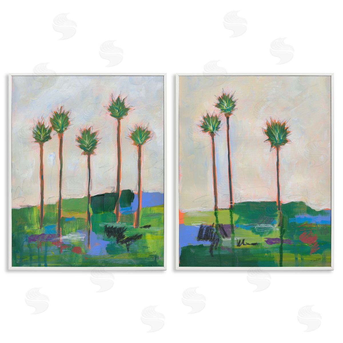 Brushed Palm Landscape White Frame Print Wall Art, Home Decor by Jan Weiss