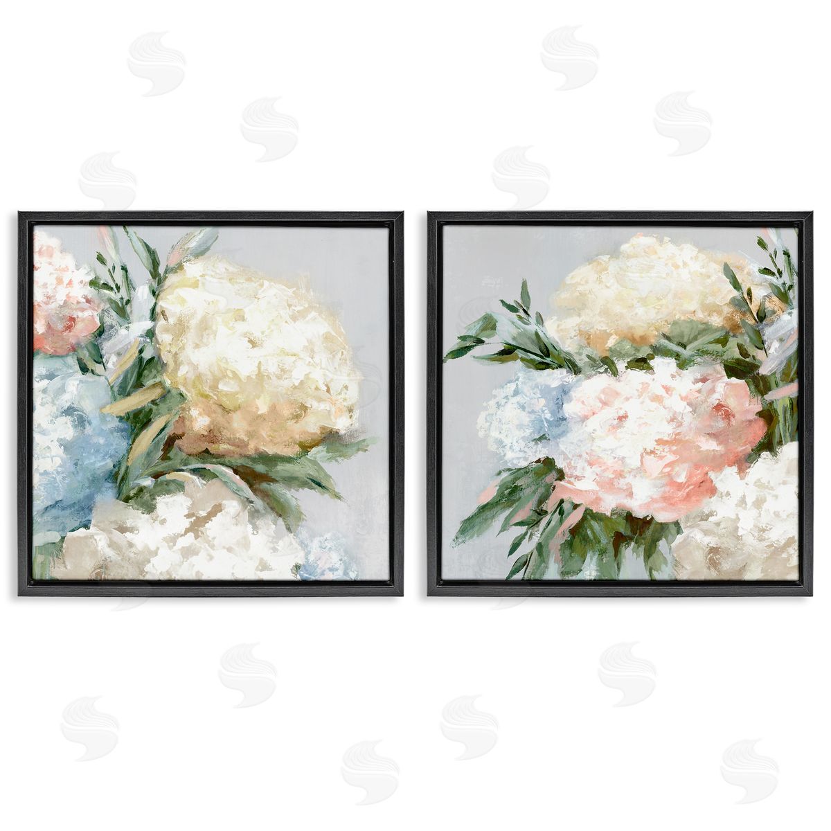 Pastel Blooming Hydrangeas Black Floating Frame Canvas Wall Art, Home Decor by Alex Black