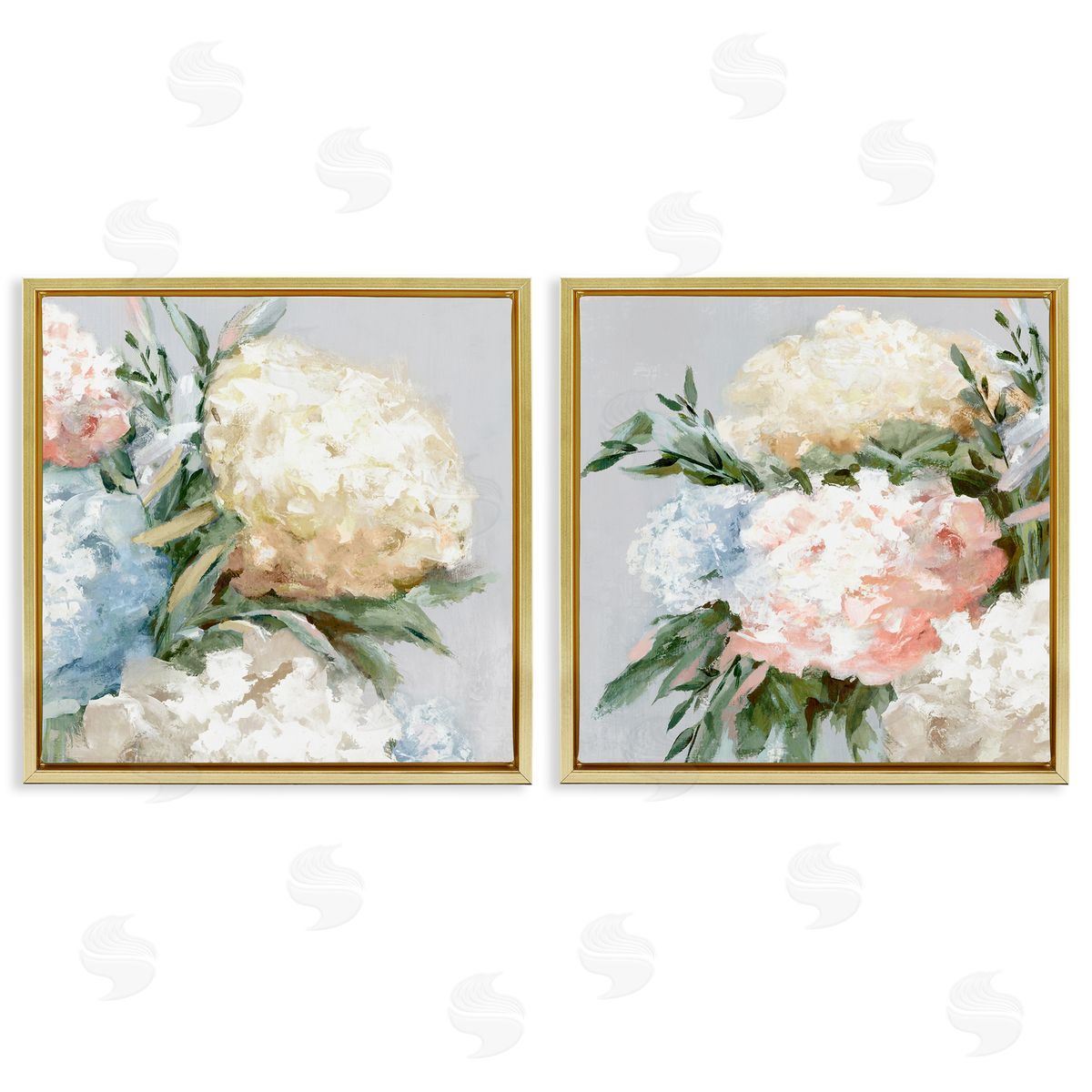 Pastel Blooming Hydrangeas Gold Floating Frame Canvas Wall Art, Home Decor by Alex Black