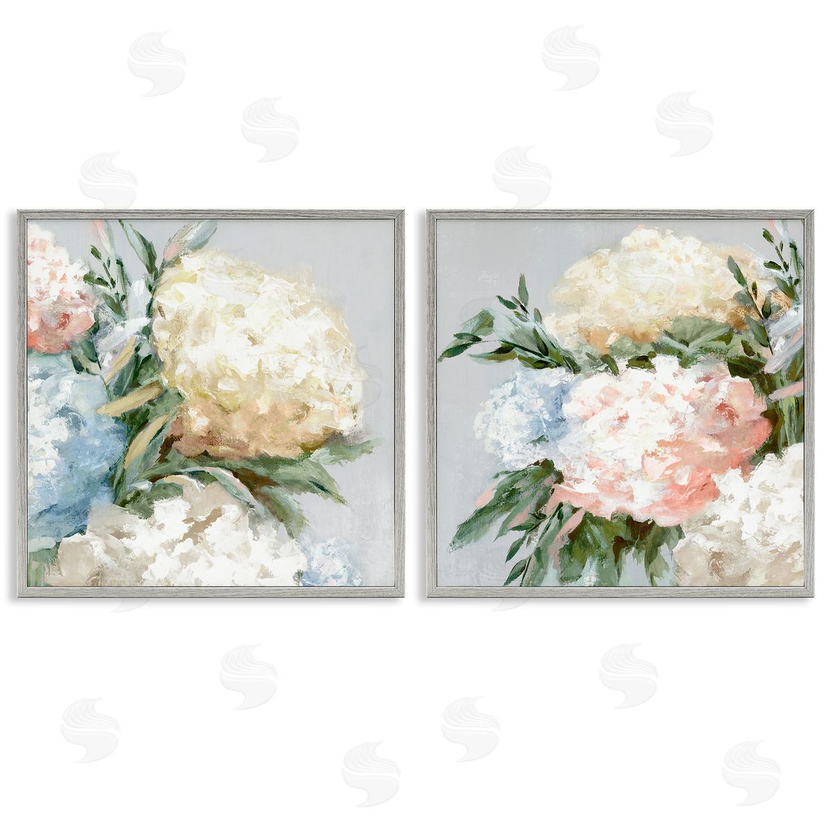 Pastel Blooming Hydrangeas Grey Frame Print Wall Art, Home Decor by Alex Black