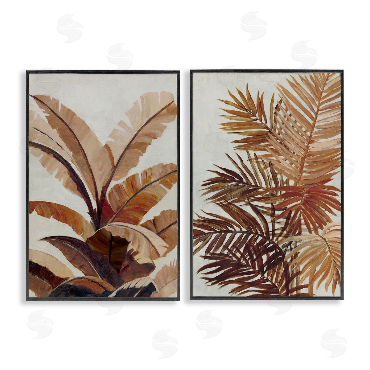 Brown Tropical Palm Plants Black Frame Print Wall Art, Home Decor by Jacob Q