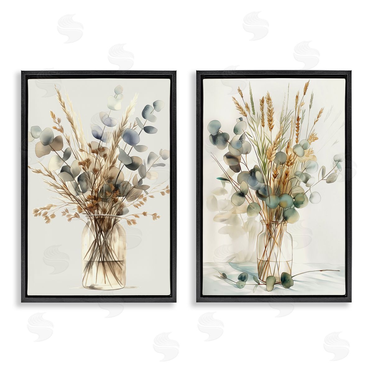 Eucalyptus Jar Bouquets Black Floating Frame Canvas Wall Art, Home Decor by Steve Hunziker