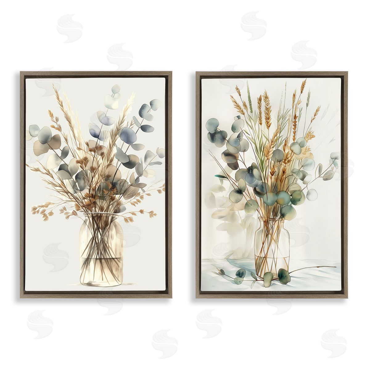 Eucalyptus Jar Bouquets Brown Floating Frame Canvas Wall Art, Home Decor by Steve Hunziker